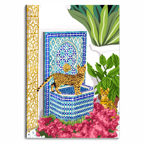 Royal Bengal Cats | Palace Pets & Architecture Building | Exotic Travel Urban Jungle Terrazzo Tiles - personalised A4, A5, A6 notebook by Uma Prabhakar Gokhale