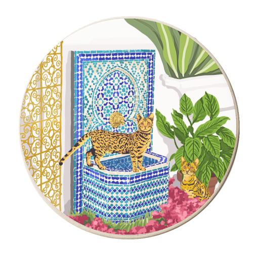 Royal Bengal Cats | Palace Pets & Architecture Building | Exotic Travel Urban Jungle Terrazzo Tiles - personalised beer coaster by Uma Prabhakar Gokhale