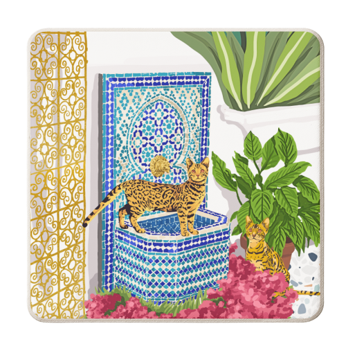 Royal Bengal Cats | Palace Pets & Architecture Building | Exotic Travel Urban Jungle Terrazzo Tiles - personalised beer coaster by Uma Prabhakar Gokhale