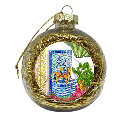 Royal Bengal Cats | Palace Pets & Architecture Building | Exotic Travel Urban Jungle Terrazzo Tiles - xmas bauble by Uma Prabhakar Gokhale