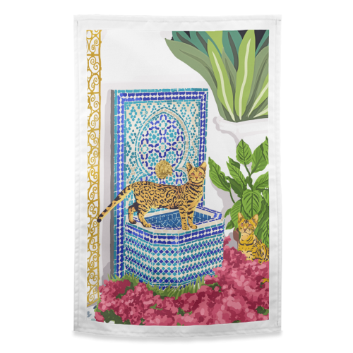 Royal Bengal Cats | Palace Pets & Architecture Building | Exotic Travel Urban Jungle Terrazzo Tiles - funny tea towel by Uma Prabhakar Gokhale