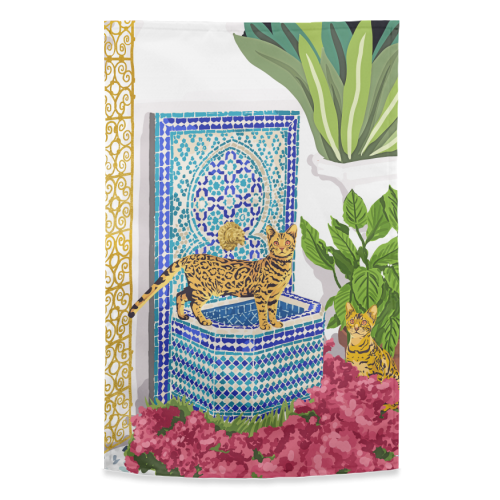 Royal Bengal Cats | Palace Pets & Architecture Building | Exotic Travel Urban Jungle Terrazzo Tiles - funny tea towel by Uma Prabhakar Gokhale