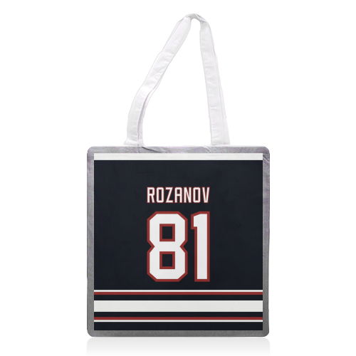 Rozanov - Boston Jersey - black - printed canvas tote bag by The Girl Next Draw