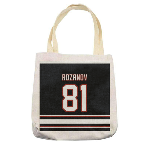 Rozanov - Boston Jersey - black - printed canvas tote bag by The Girl Next Draw