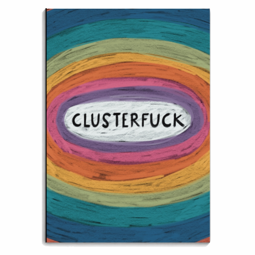 Rude Retro Rainbow: Clusterfuck - personalised A4, A5, A6 notebook by Giddy Kipper