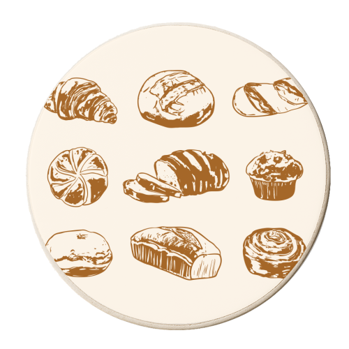 Rustic Bread & Pastries Illustration - personalised beer coaster by EZbie