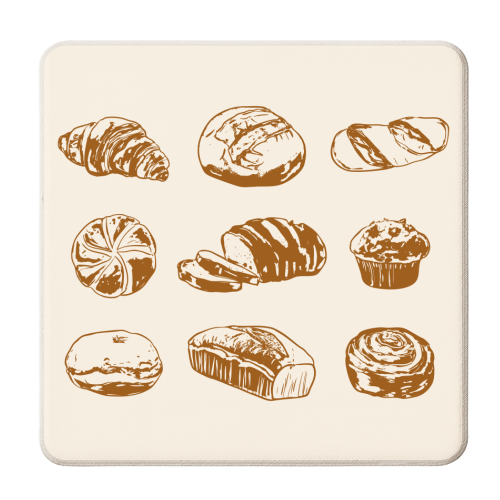 Rustic Bread & Pastries Illustration - personalised beer coaster by EZbie