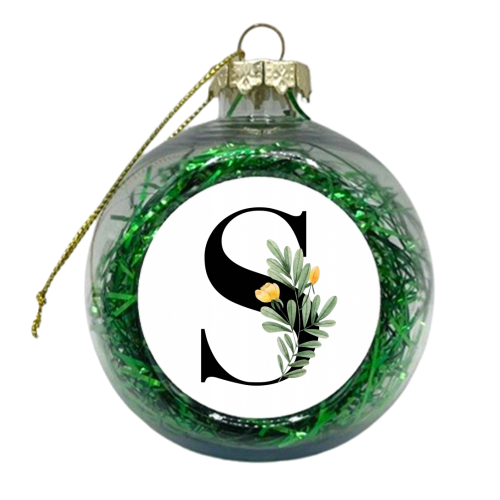 S Floral Letter Initial - xmas bauble by Toni Scott