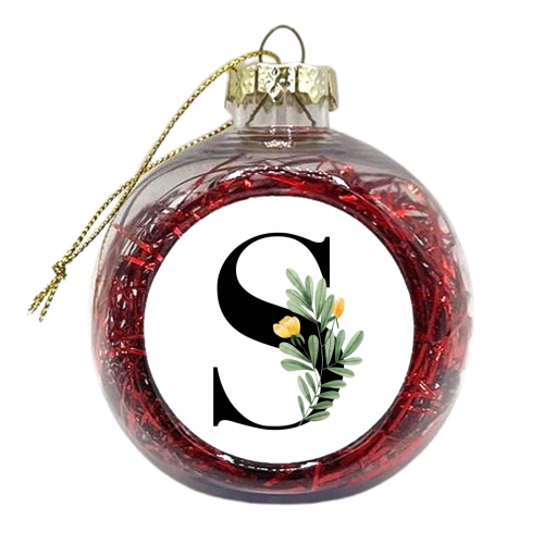 S Floral Letter Initial - xmas bauble by Toni Scott