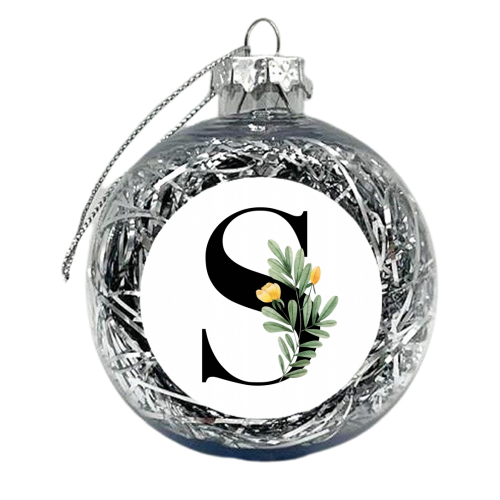 S Floral Letter Initial - xmas bauble by Toni Scott