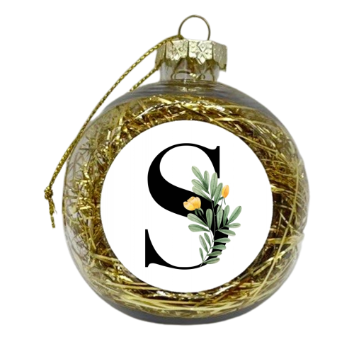 S Floral Letter Initial - xmas bauble by Toni Scott