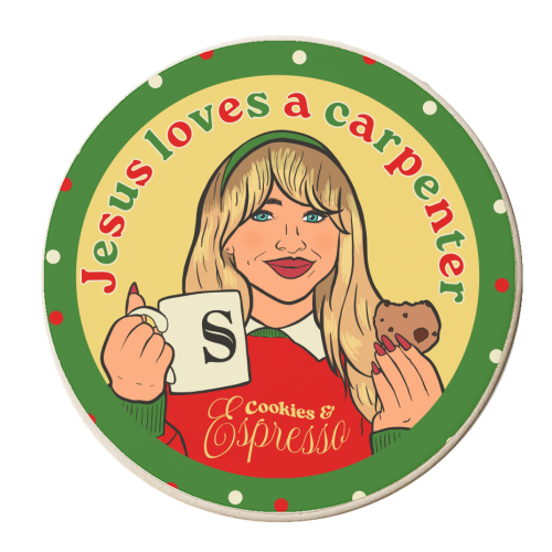 Sabrina Carpenter - Jesus Loves a Carpenter - Christmas - personalised beer coaster by Niomi Fogden