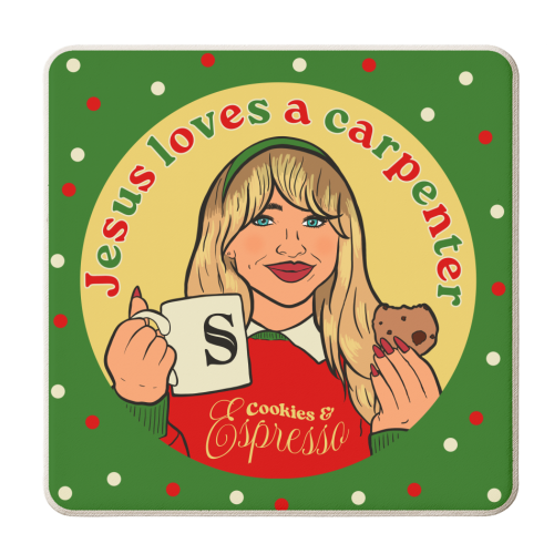 Sabrina Carpenter - Jesus Loves a Carpenter - Christmas - personalised beer coaster by Niomi Fogden