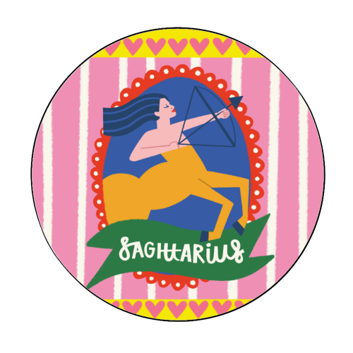 Sagittarius Star Sign Astrology Zodiac Illustration Design - Circle Sticker by AbiGoLucky