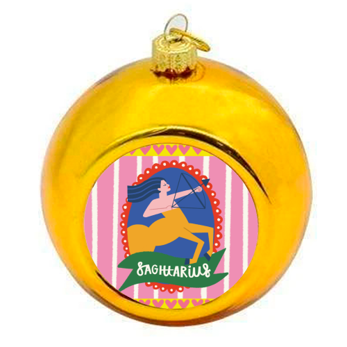 Sagittarius Star Sign Astrology Zodiac Illustration Design - colourful christmas bauble by AbiGoLucky