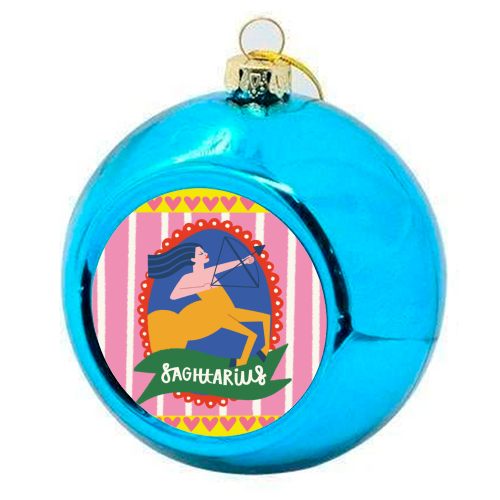 Sagittarius Star Sign Astrology Zodiac Illustration Design - colourful christmas bauble by AbiGoLucky