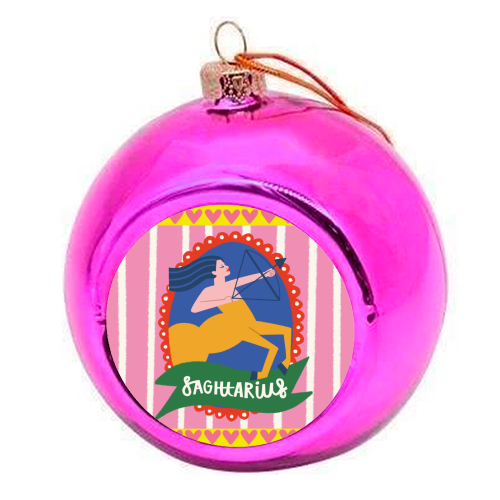 Sagittarius Star Sign Astrology Zodiac Illustration Design - colourful christmas bauble by AbiGoLucky