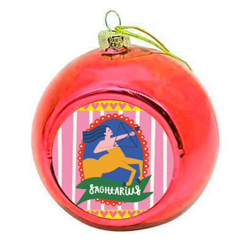 Sagittarius Star Sign Astrology Zodiac Illustration Design - colourful christmas bauble by AbiGoLucky