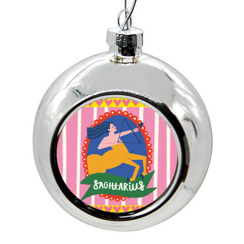 Sagittarius Star Sign Astrology Zodiac Illustration Design - colourful christmas bauble by AbiGoLucky