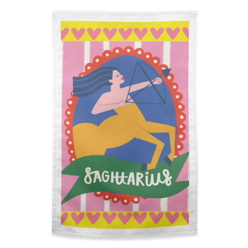 Sagittarius Star Sign Astrology Zodiac Illustration Design - funny tea towel by AbiGoLucky