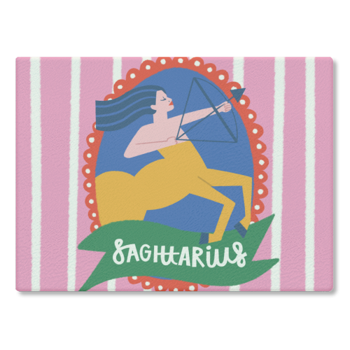 Sagittarius Star Sign Astrology Zodiac Illustration Design - glass chopping board by AbiGoLucky