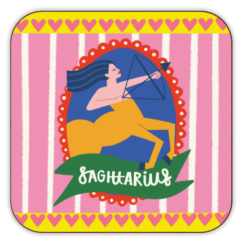Sagittarius Star Sign Astrology Zodiac Illustration Design - personalised beer coaster by AbiGoLucky