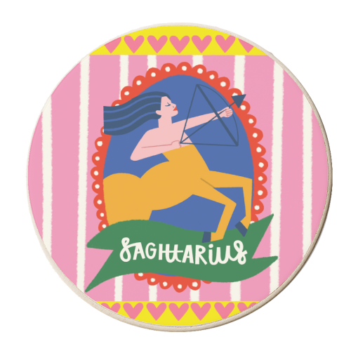 Sagittarius Star Sign Astrology Zodiac Illustration Design - personalised beer coaster by AbiGoLucky