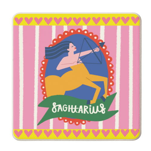 Sagittarius Star Sign Astrology Zodiac Illustration Design - personalised beer coaster by AbiGoLucky