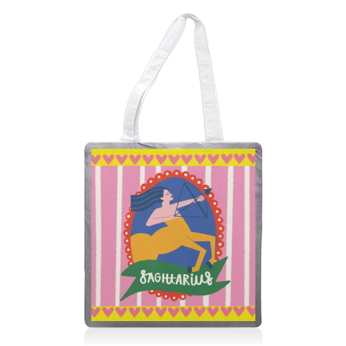 Sagittarius Star Sign Astrology Zodiac Illustration Design - printed canvas tote bag by AbiGoLucky