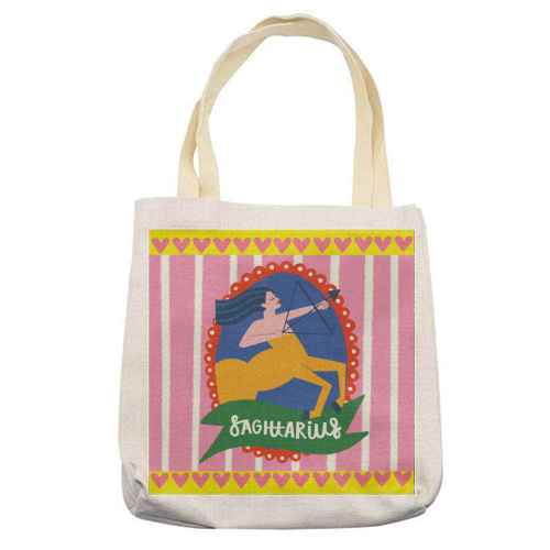 Sagittarius Star Sign Astrology Zodiac Illustration Design - printed canvas tote bag by AbiGoLucky