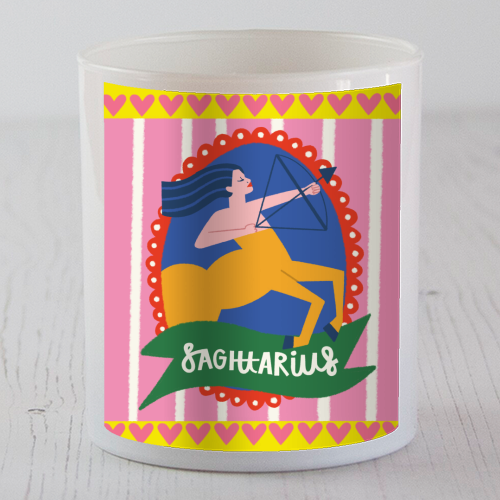 Sagittarius Star Sign Astrology Zodiac Illustration Design - scented candle by AbiGoLucky