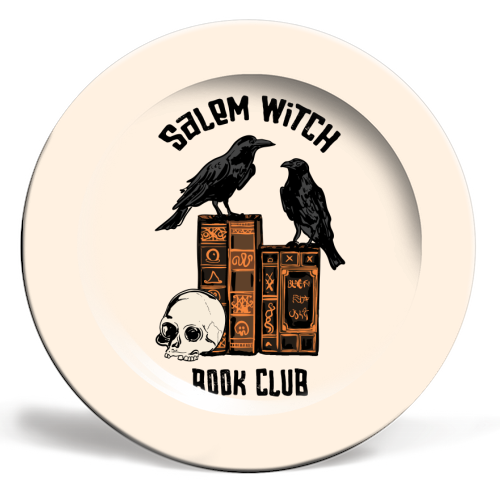 Salem Witch Book Club Halloween Illustration - ceramic dinner plate by EZbie