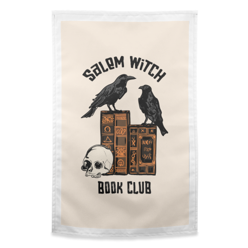 Salem Witch Book Club Halloween Illustration - funny tea towel by EZbie