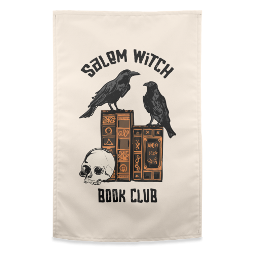 Salem Witch Book Club Halloween Illustration - funny tea towel by EZbie