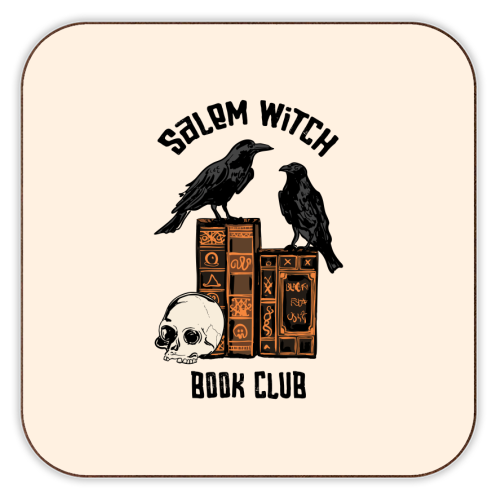 Salem Witch Book Club Halloween Illustration - personalised beer coaster by EZbie