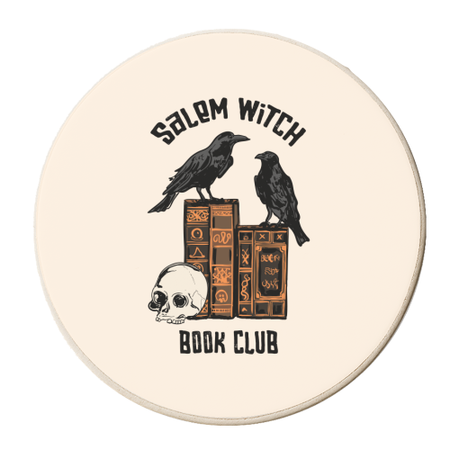 Salem Witch Book Club Halloween Illustration - personalised beer coaster by EZbie