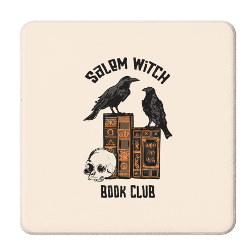 Salem Witch Book Club Halloween Illustration - personalised beer coaster by EZbie