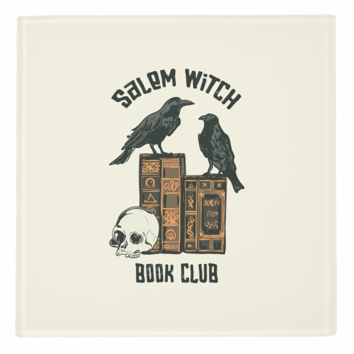 Salem Witch Book Club Halloween Illustration - personalised beer coaster by EZbie