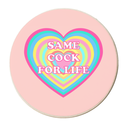Same Cock For Life - personalised beer coaster by Adam Regester