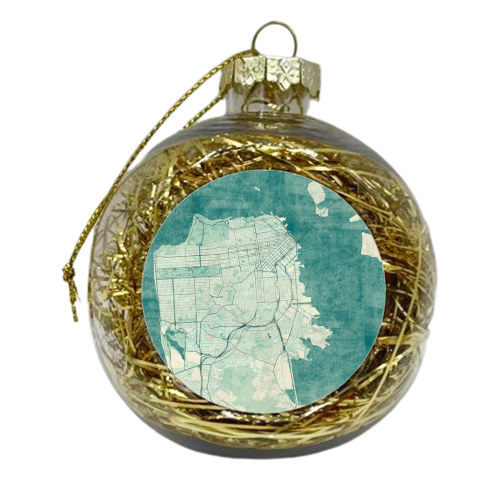 San Francisco Map Blue Vintage - xmas bauble by City Art Posters