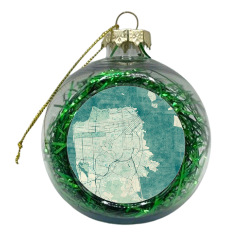 San Francisco Map Blue Vintage - xmas bauble by City Art Posters