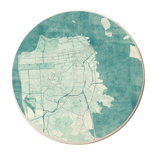 San Francisco Map Blue Vintage - personalised beer coaster by City Art Posters