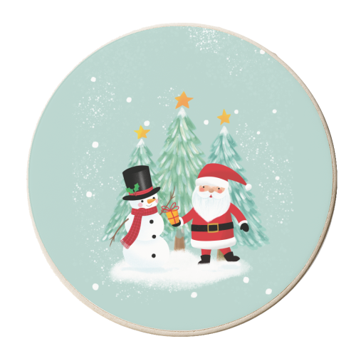 Santa and Snowman - personalised beer coaster by Mandy Kippax