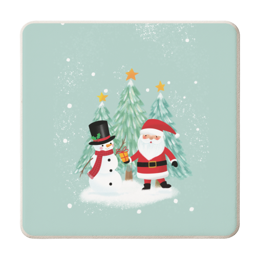 Santa and Snowman - personalised beer coaster by Mandy Kippax