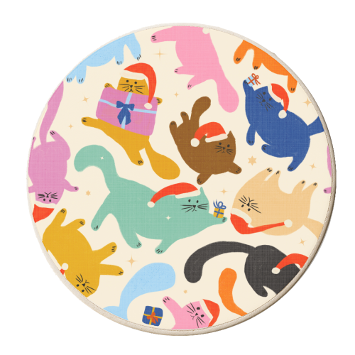 Santa Cats Pattern - personalised beer coaster by Ania Wieclaw