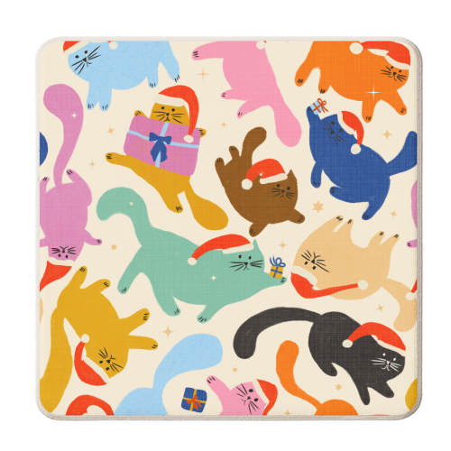 Santa Cats Pattern - personalised beer coaster by Ania Wieclaw