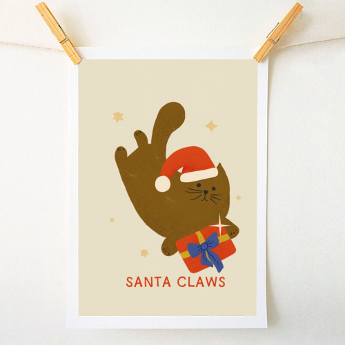 Santa Claws Cute Christmas Cat - A1 - A4 art print by Ania Wieclaw