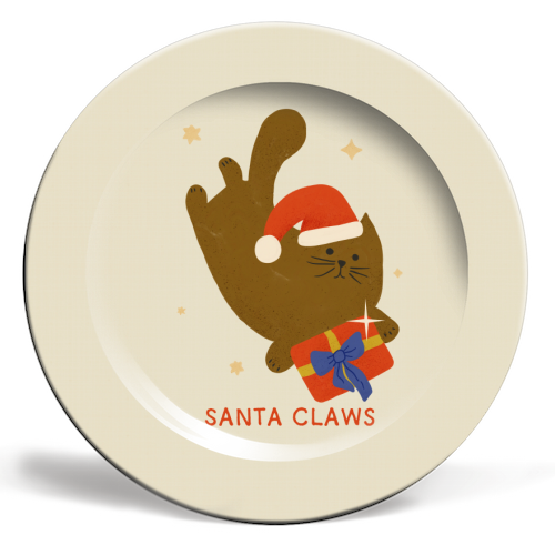 Santa Claws Cute Christmas Cat - ceramic dinner plate by Ania Wieclaw