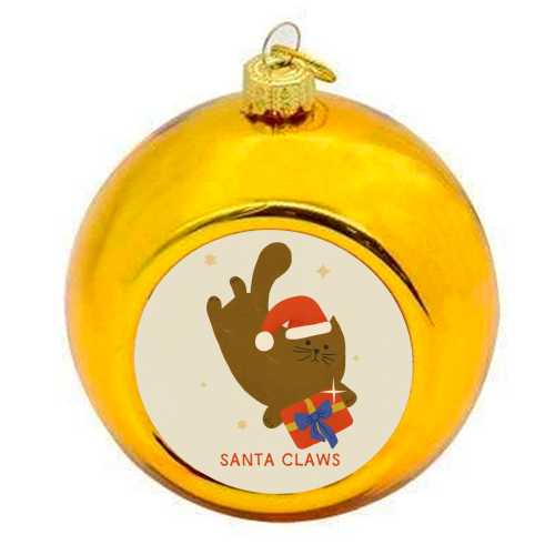 Santa Claws Cute Christmas Cat - colourful christmas bauble by Ania Wieclaw