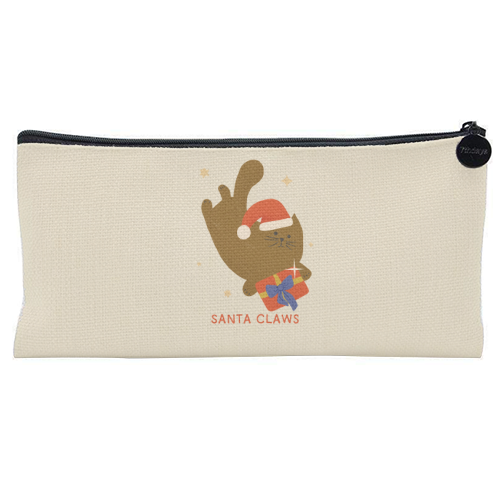 Santa Claws Cute Christmas Cat - flat pencil case by Ania Wieclaw